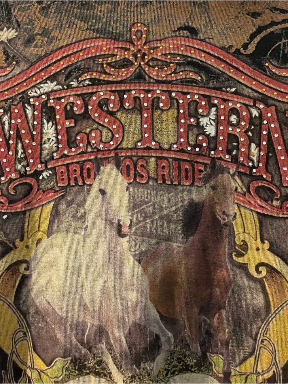 Flower N Ring bling western rodeo tee 1X EUC - Picture 3 of 7
